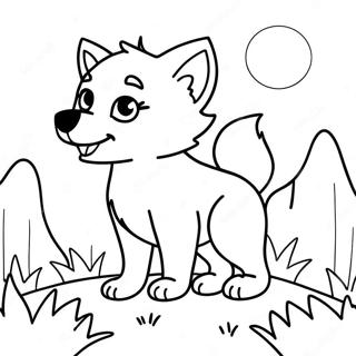 Kolorowanka Bawiacego Sie Wilka Szczeniaka Pod Ksiezycem 116955-52373