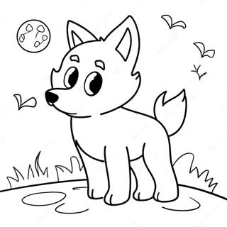 Kolorowanka Bawiacego Sie Wilka Szczeniaka Pod Ksiezycem 116955-52374