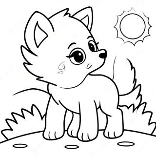 Kolorowanka Bawiacego Sie Wilka Szczeniaka Pod Ksiezycem 116955-52376