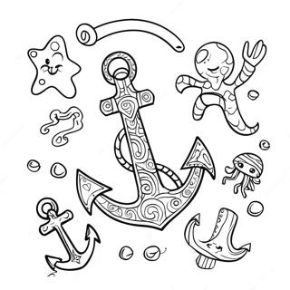 Fantazyjna Kotwica Z Morskimi Stworzeniami Kolorowanka 122376-56927