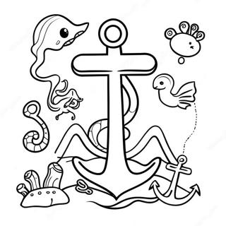 Fantazyjna Kotwica Z Morskimi Stworzeniami Kolorowanka 122376-56928