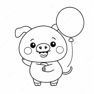 Urocza Kawaii Swinka Trzymajaca Balon Kolorowanka 127709 61282