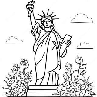 Kolorowanka Z Statua Wolnosci Otoczona Kwiatami 128326-61762
