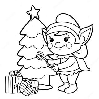 Kolorowanka Z Wesolym Elfem Dekorujacym Choinke 136235-67916