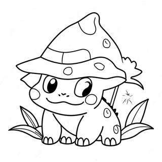 Słodki Bulbasaur W Czapce Czarownicy - Kolorowanka Kolorowanki