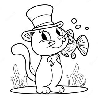 Kot W Kapeluszu Bawiacy Sie Rybkami Kolorowanka 15711-3434