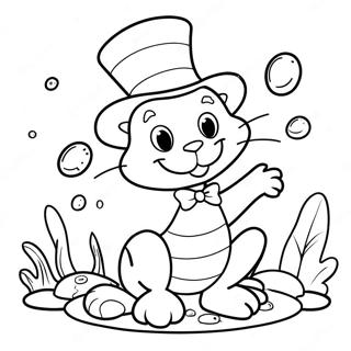 Kot W Kapeluszu Bawiacy Sie Rybkami Kolorowanka 15711-3435