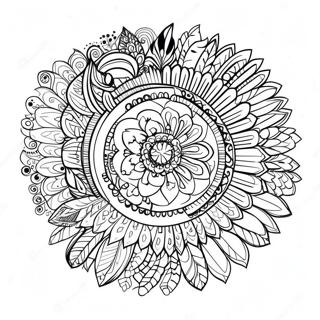 Boho Mandala Z Piorami Strona Do Kolorowania 62698-13849