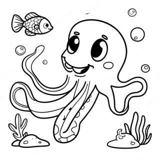 Kolorowanka Z Przyjaznym Nastoletnim Krakenem Zaprzyjazniajacym Sie Z Rybami 72753 16442