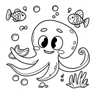 Kolorowanka Z Przyjaznym Nastoletnim Krakenem Zaprzyjazniajacym Sie Z Rybami 72753 16443