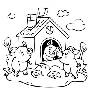 Kolorowanka Trzy Male Swinki Budujace Dom 76601-19435