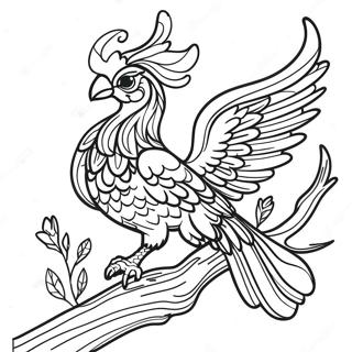 Elegancki Feniks Siedzacy Na Galezi Kolorowanka 83218 24578