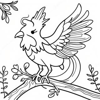 Elegancki Feniks Siedzacy Na Galezi Kolorowanka 83218 24579