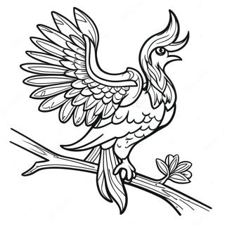 Elegancki Feniks Siedzacy Na Galezi Kolorowanka 83218 24580