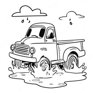 Kolorowanka Z Malym Niebieskim Ciezarowka Przejezdzajacym Przez Blotniste Kaluze 84445 25536