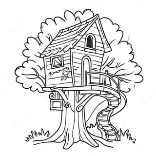 Kolorowy Domek Na Drzewie Ze Zjezdzalnia Kolorowanka 96053 35127