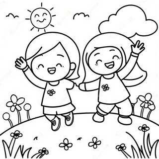 Szczesliwe Dzieci Bawiace Sie W Wiosne Strona Do Kolorowania 99294 37949