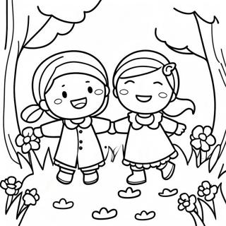 Szczesliwe Dzieci Bawiace Sie W Wiosne Strona Do Kolorowania 99294 37952